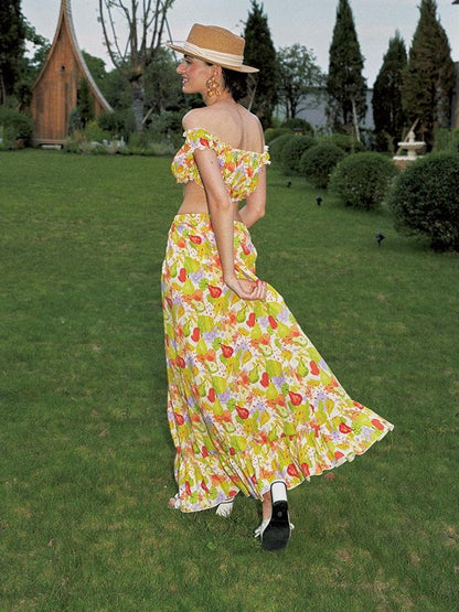 Anti Being General Printed Off Shoulder Tube Top Long Dress Cotton Women&