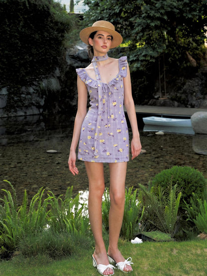 Anti Being General Purple Floral Flutter Sleeve Button Front Women&