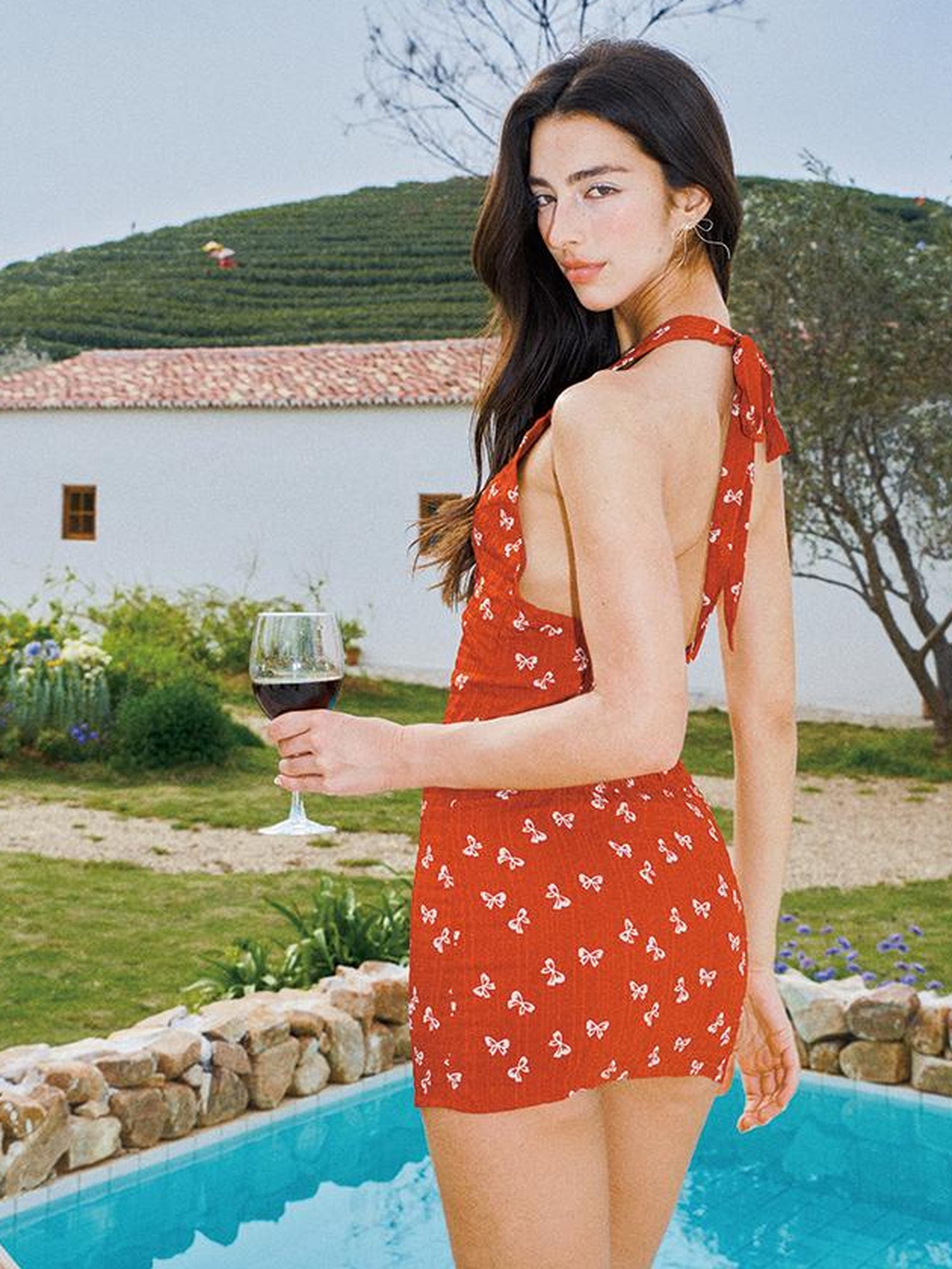 Update Anti Being General Red Bow V-Neck Sleeveless Halter Dress