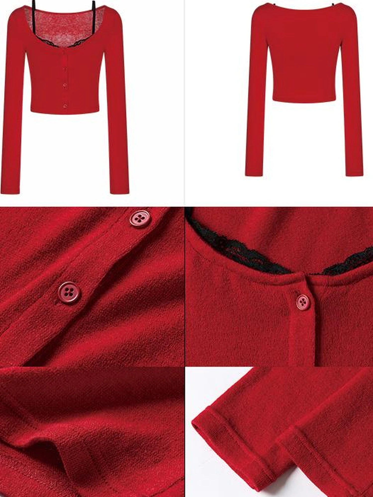 Red Lace Long Sleeve Knit With Asymmetric Pencil Skirt Set