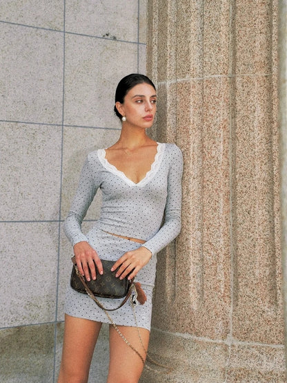 Anti Being General Retro Polka Dot Lace Knit Set Suits