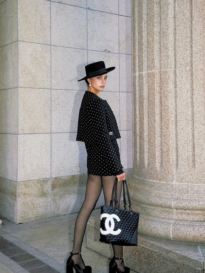 Anti Being General Retro Polka Dot Stretch Wool Blend Mini Dress Set Suits