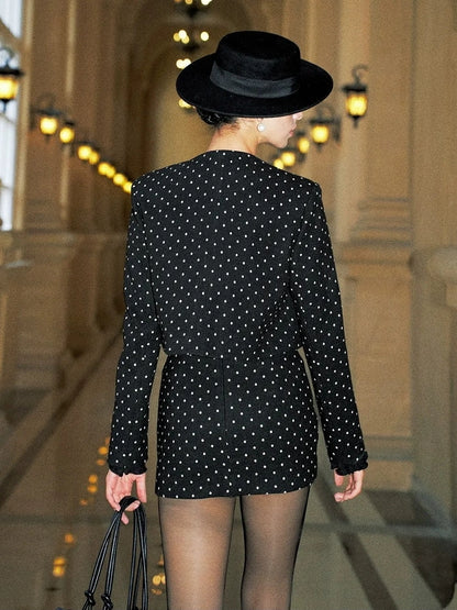 Anti Being General Retro Polka Dot Stretch Wool Blend Mini Dress Set Suits