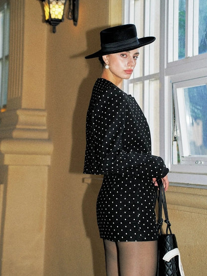 Anti Being General Retro Polka Dot Stretch Wool Blend Mini Dress Set Suits
