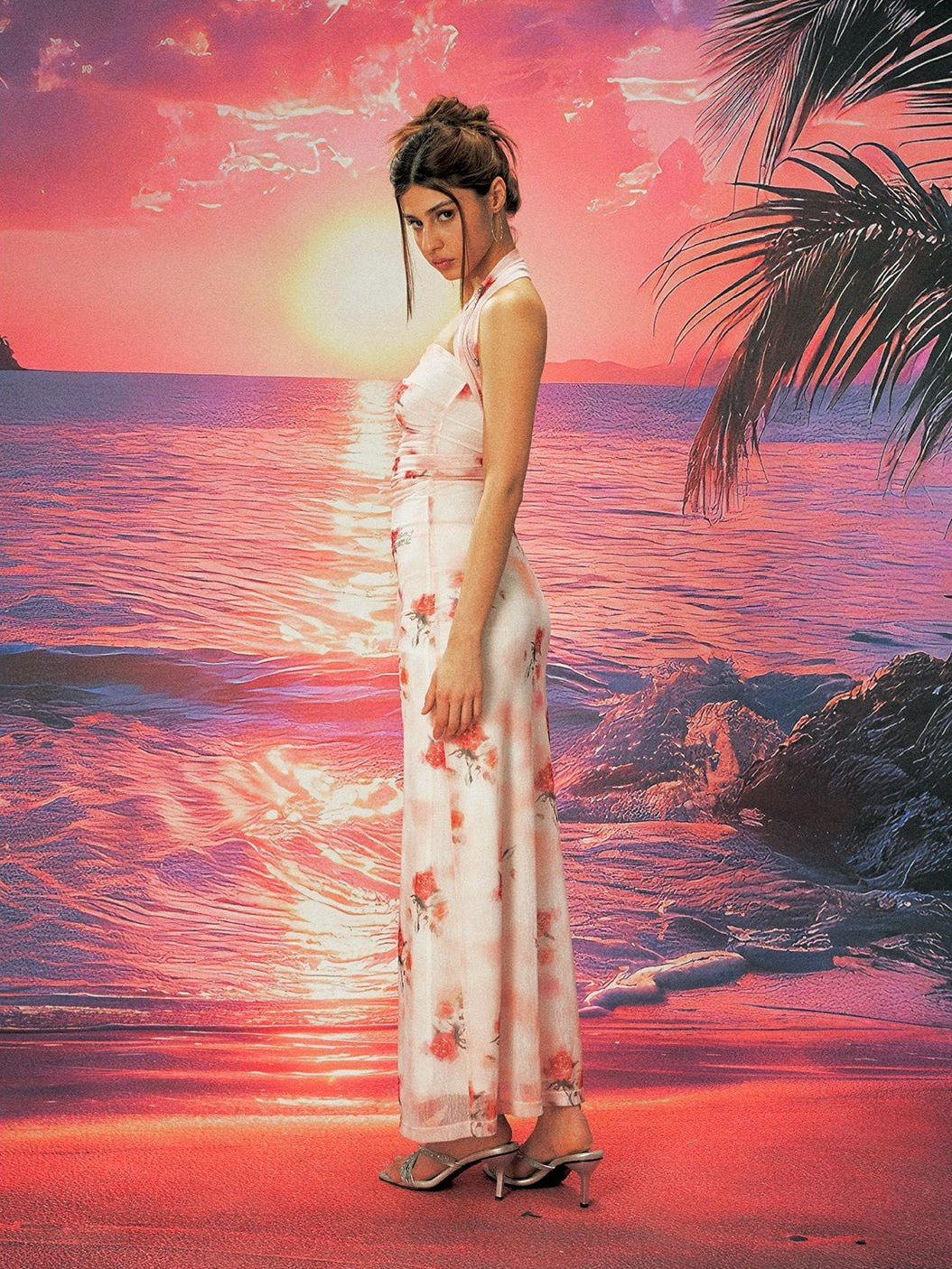 Anti Being General Rose Print Mesh Slit Bodycon Women&