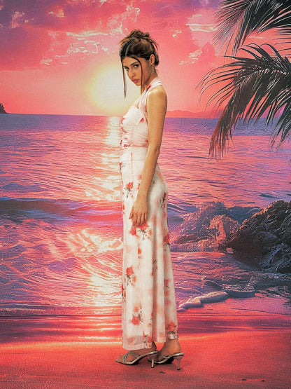 Anti Being General Rose Print Mesh Slit Bodycon Women&