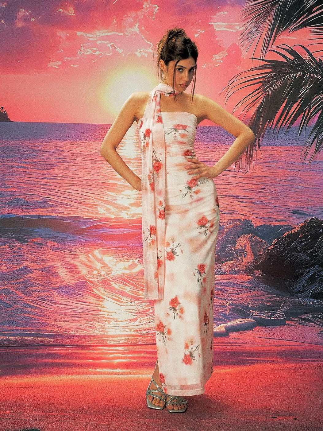 Anti Being General Rose Print Sheer Mesh Slit Women&