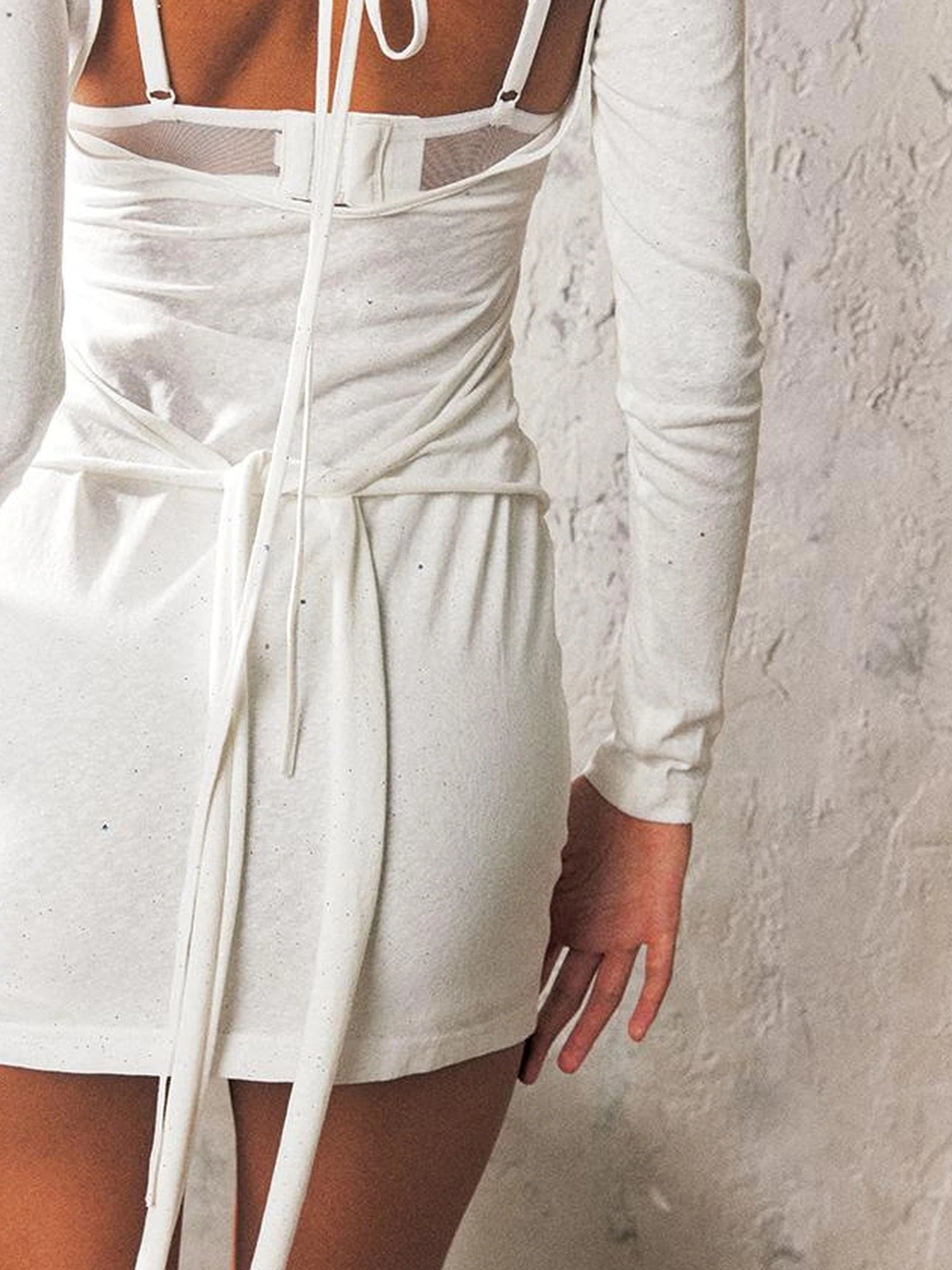 Sculpted Knit Mini Dress V-Neck T-Shirt Long-Sleeve