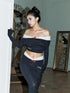 Update Anti Being General Sexy Black White Lace Contrast Long Dress V Neck Long Sleeve