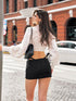 Update Anti Being General Sexy Lace Trimmed White Tie Front Shirt with Bodycon Mini Skirt Set
