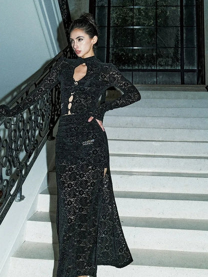 Anti Being General Sheer Lace Trimmed Slip Dress Set Suits