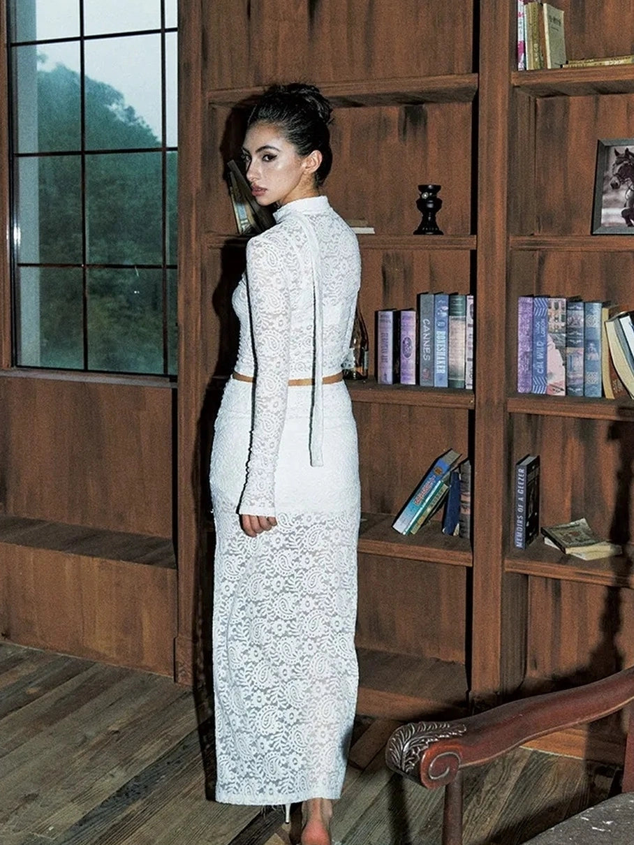 Anti Being General Sheer Lace Trimmed Slip Dress Set Suits