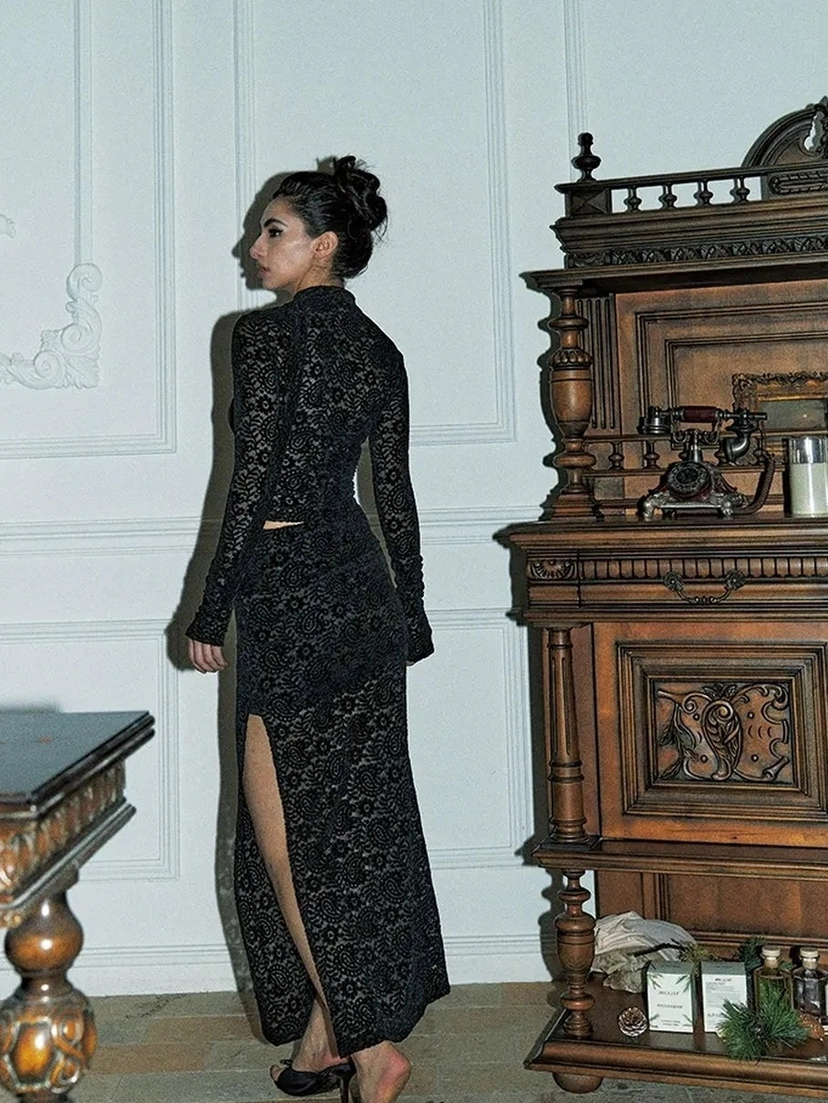 Anti Being General Sheer Lace Trimmed Slip Dress Set Suits