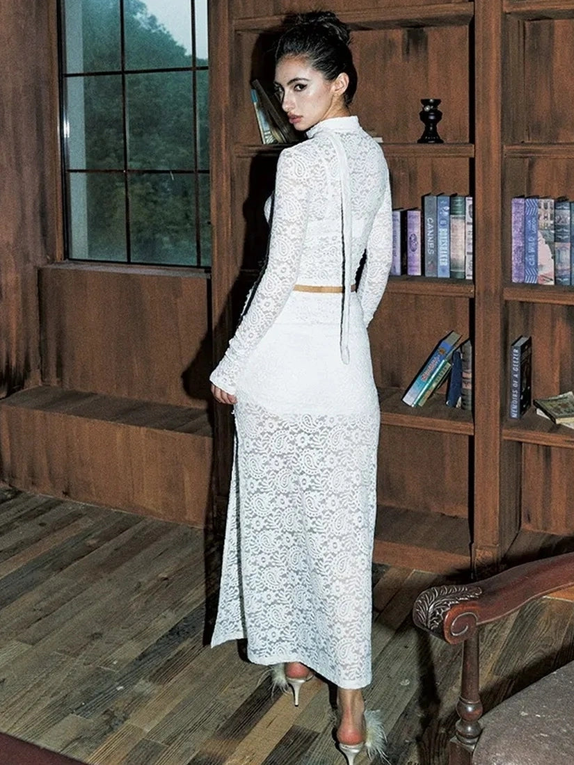 Anti Being General Sheer Lace Trimmed Slip Dress Set Suits