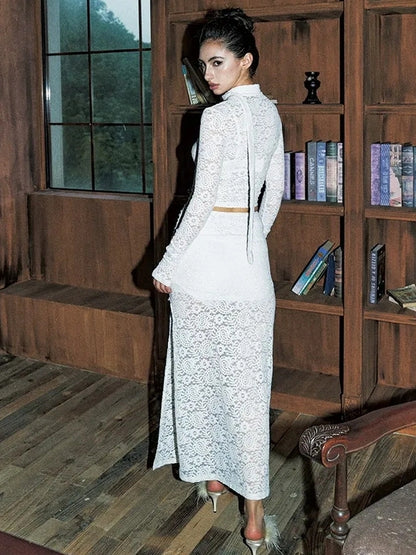 Anti Being General Sheer Lace Trimmed Slip Dress Set Suits