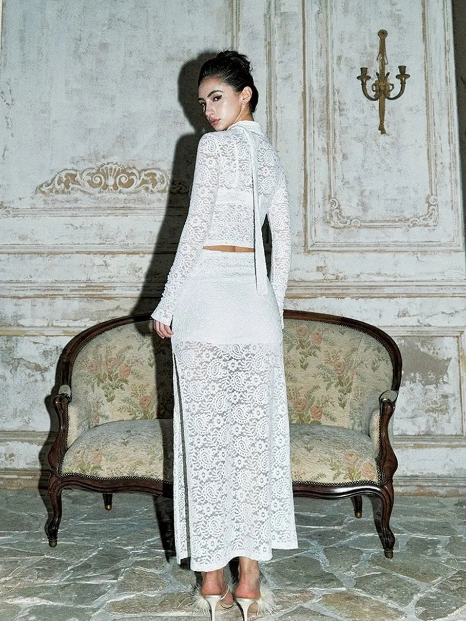 Anti Being General Sheer Lace Trimmed Slip Dress Set Suits