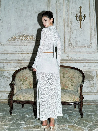 Anti Being General Sheer Lace Trimmed Slip Dress Set Suits