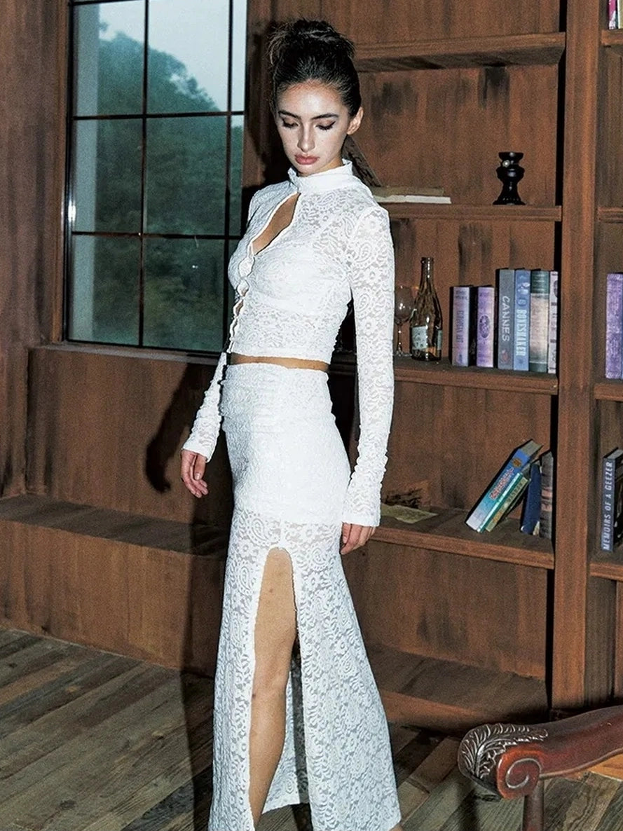 Anti Being General Sheer Lace Trimmed Slip Dress Set Suits