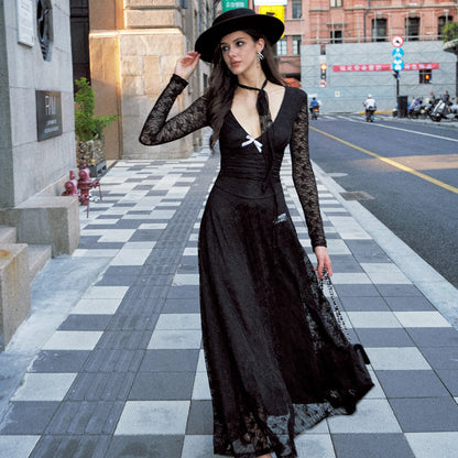 Anti_Being_General_Slim_Fit_V-Neck_Lace_Trim_Long_Sleeve_Dress_MISSTT