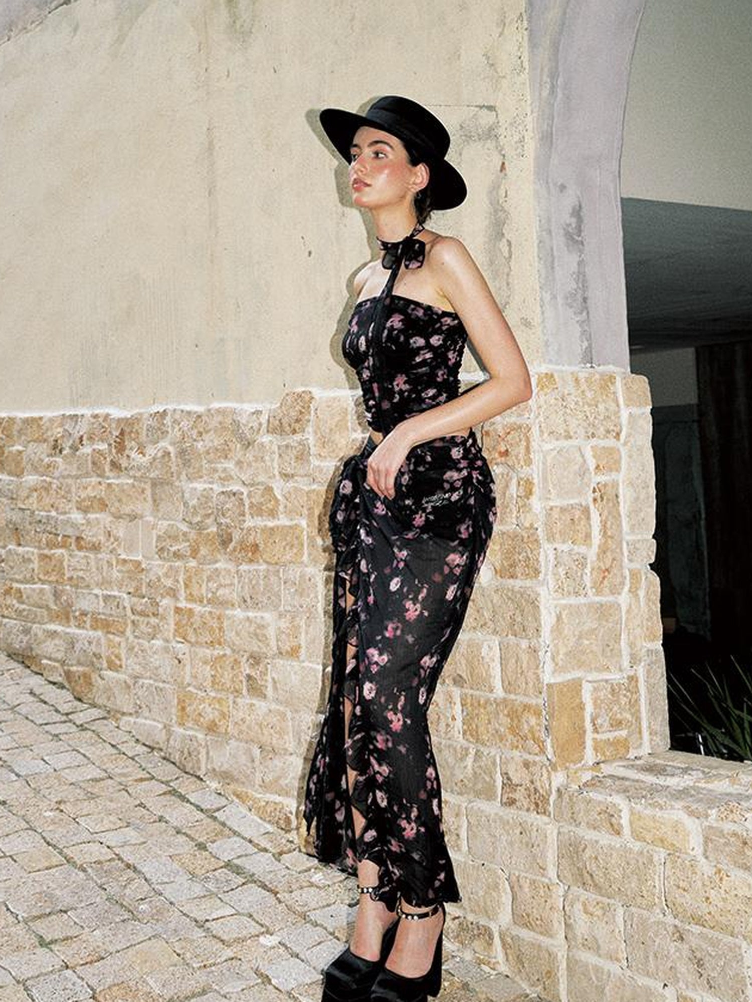 Update Anti Being General Slit Neckline Bandage Bodycon Maxi Dress Set