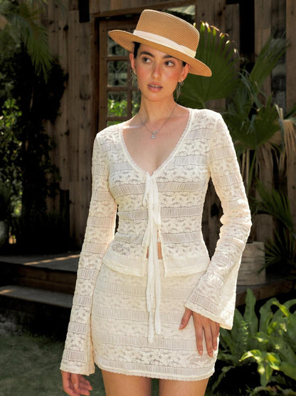 Anti Being General V-neck Lace Trim Tie Waist Bodycon Women&