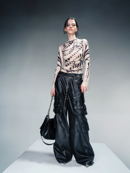 NN NORTH NODE Tattoo Pain Graphic Sheer Mesh Skin Top