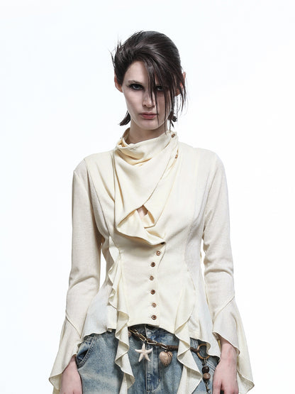 NN NORTH NODE Lycocell Asymmetrical Hem Knit Cardigan