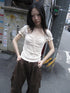 Updateang project Vintage Lace Trim Ruffled Button Detail Slim Fit Tee With Scarf