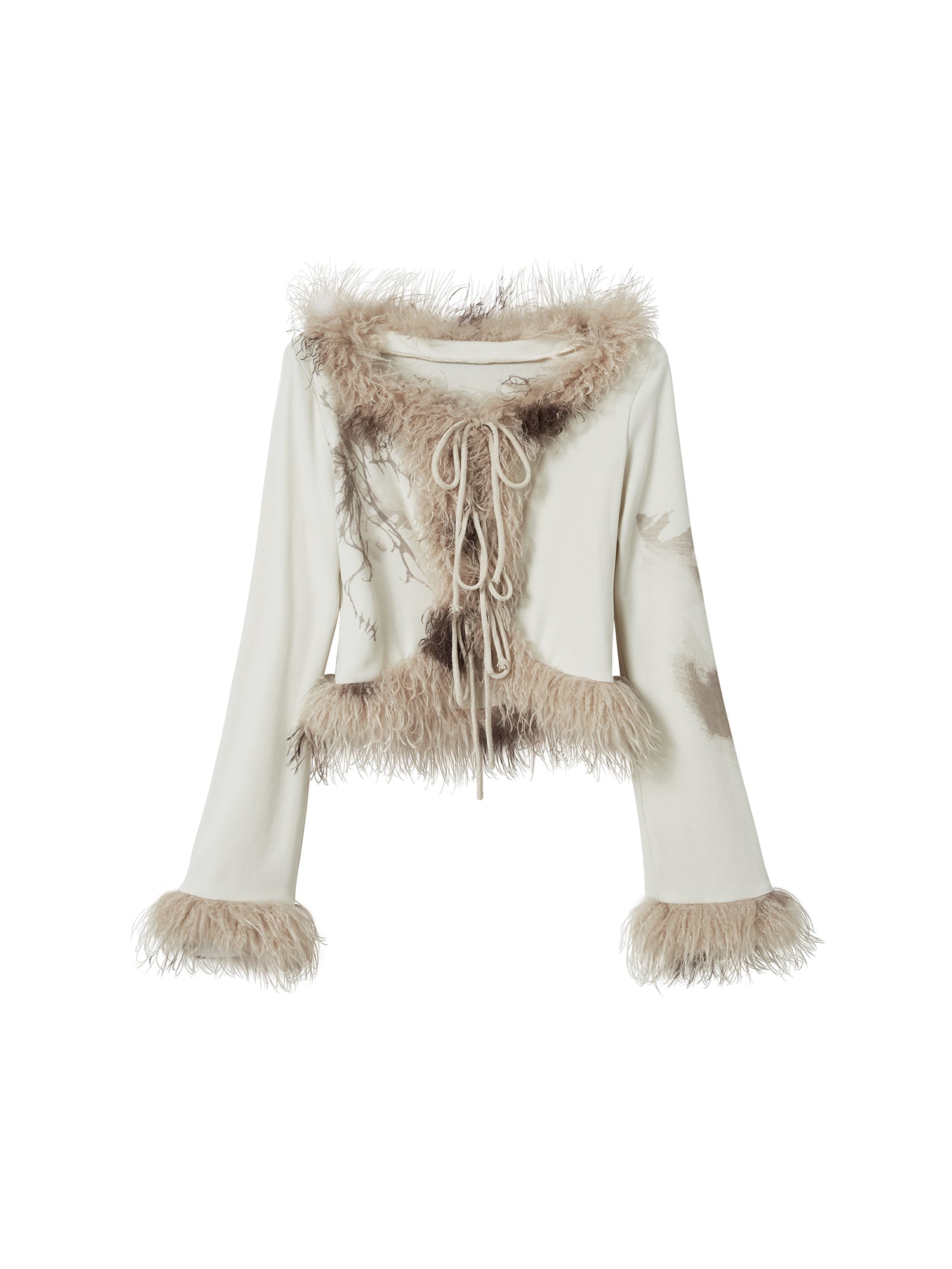 Cest Nous Punk Poetry Abstract Print Fur Trimmed Cardigan Set