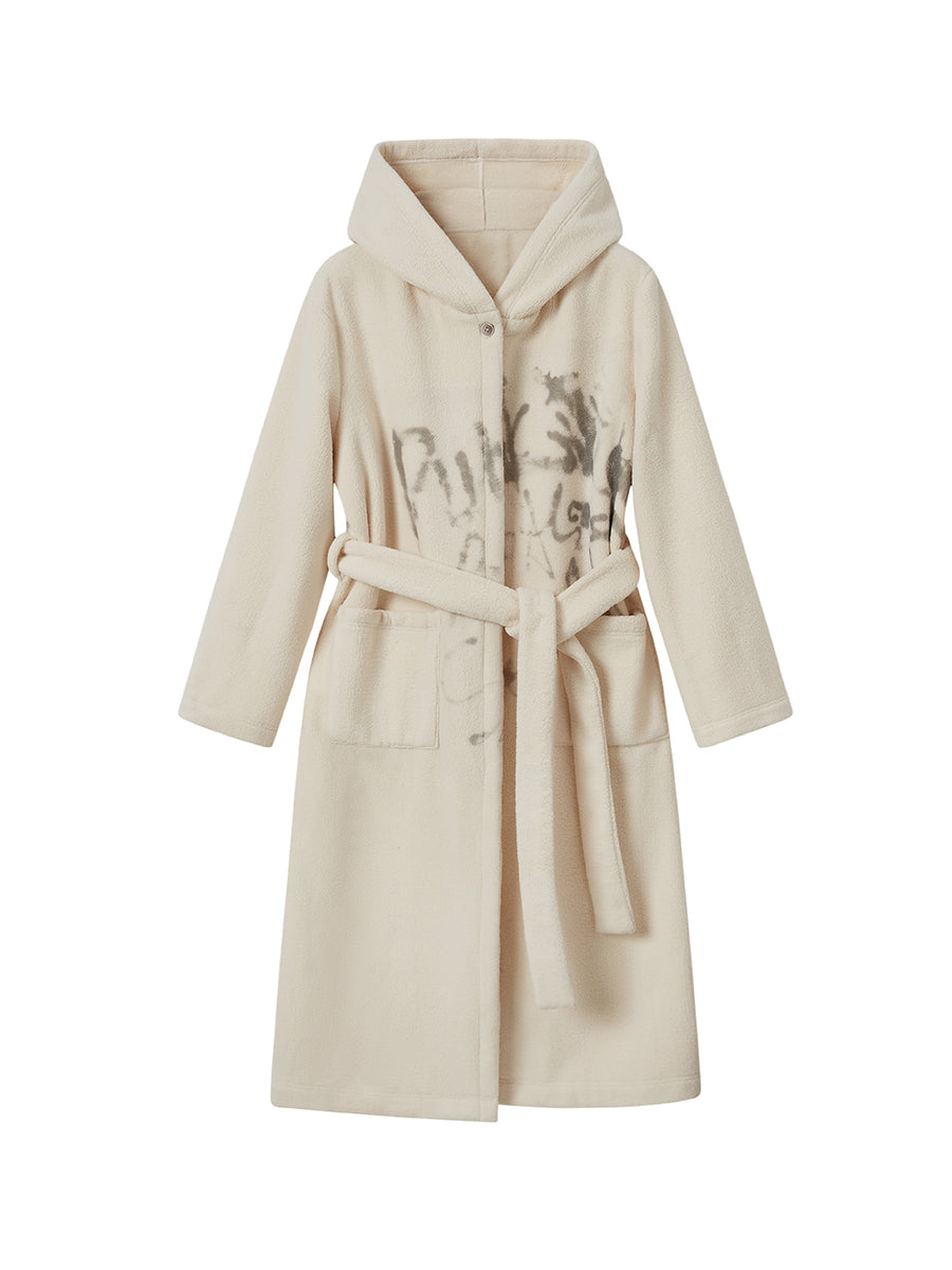 Cest Nous Punk Girl Doodle Print Fleece Hooded Bathrobe
