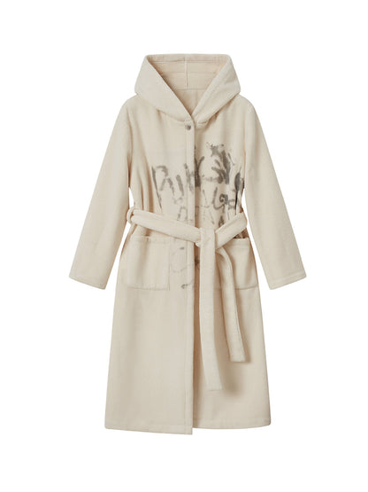 Cest Nous Punk Girl Doodle Print Fleece Hooded Bathrobe