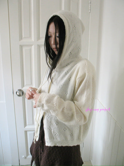 Updateang project Vintage Button Down Openwork Hooded Knit Cardigan