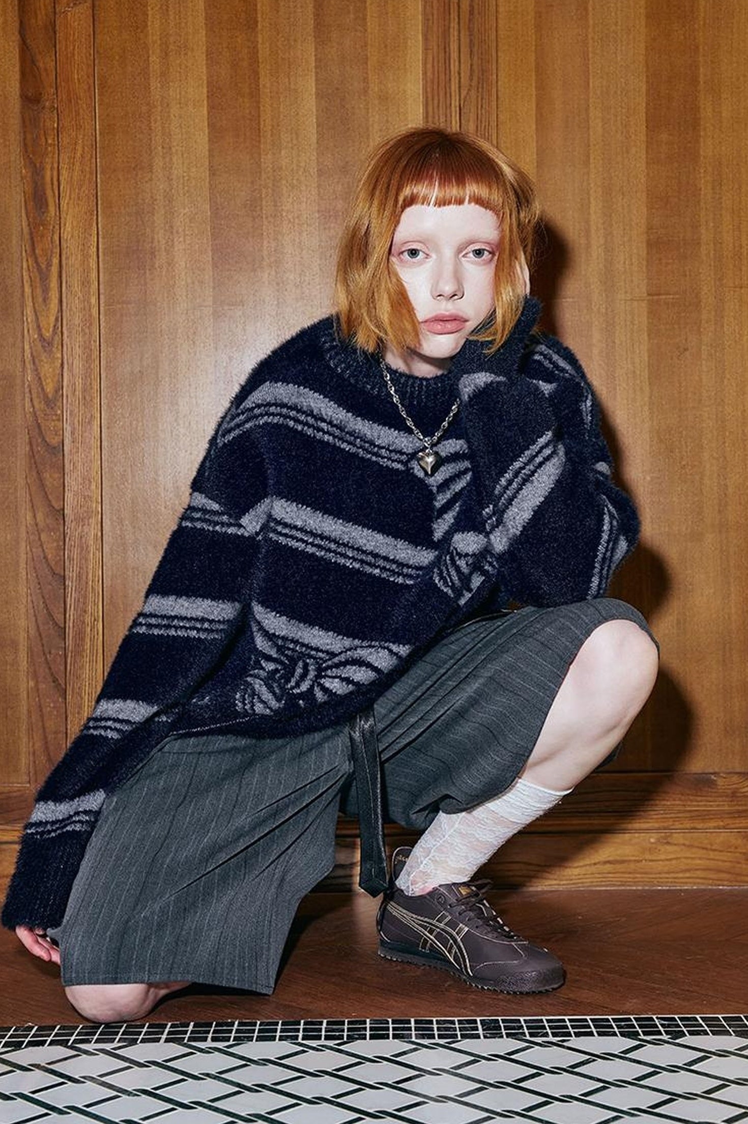DIDDI MODA Arctic Velvet Bow Stripe Jacquard Sweater