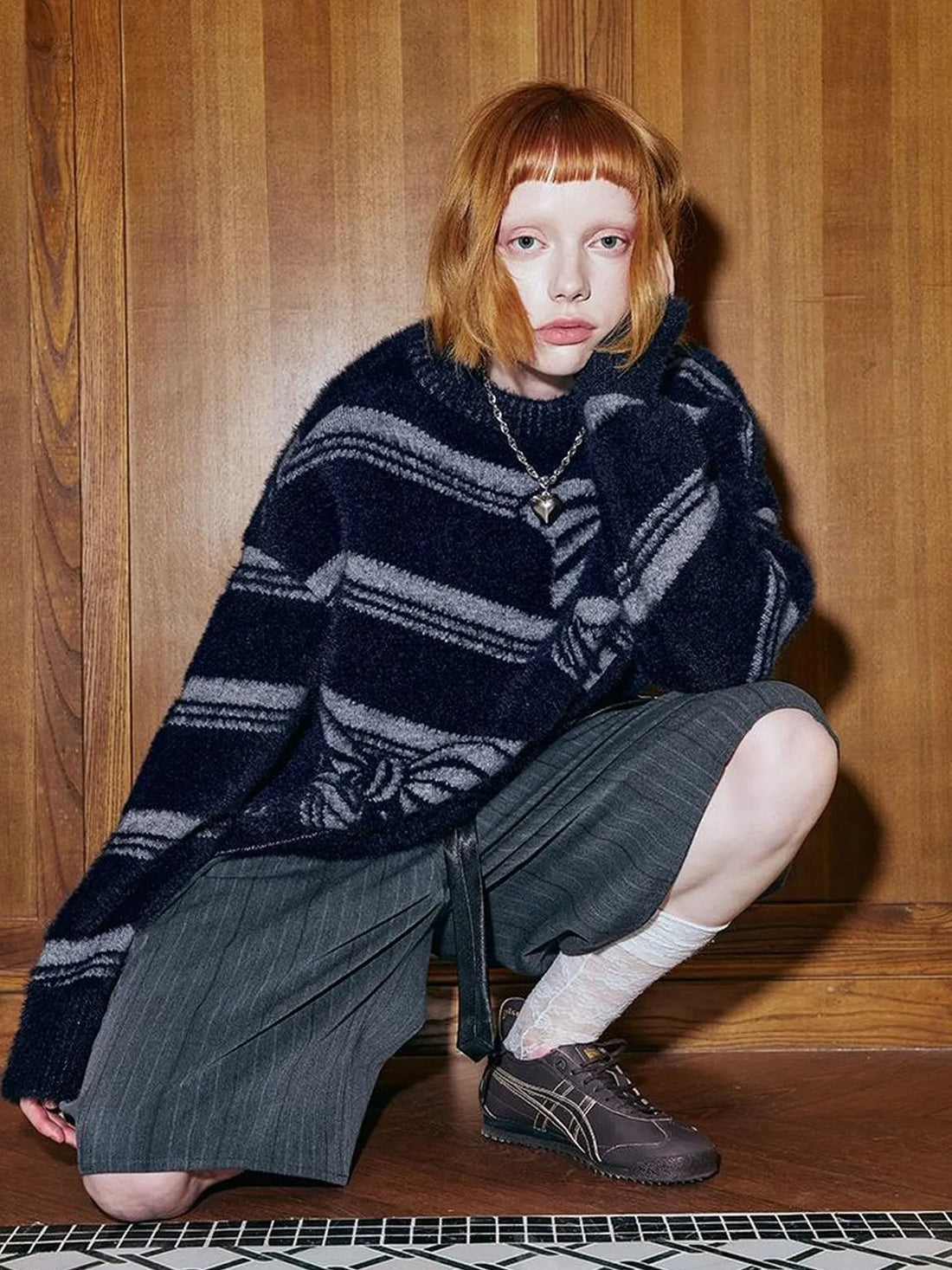 Arctic Velvet Bow Stripe Jacquard Sweater