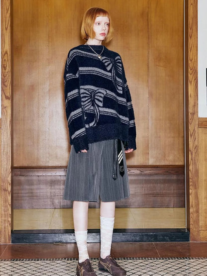 Arctic Velvet Bow Stripe Jacquard Sweater