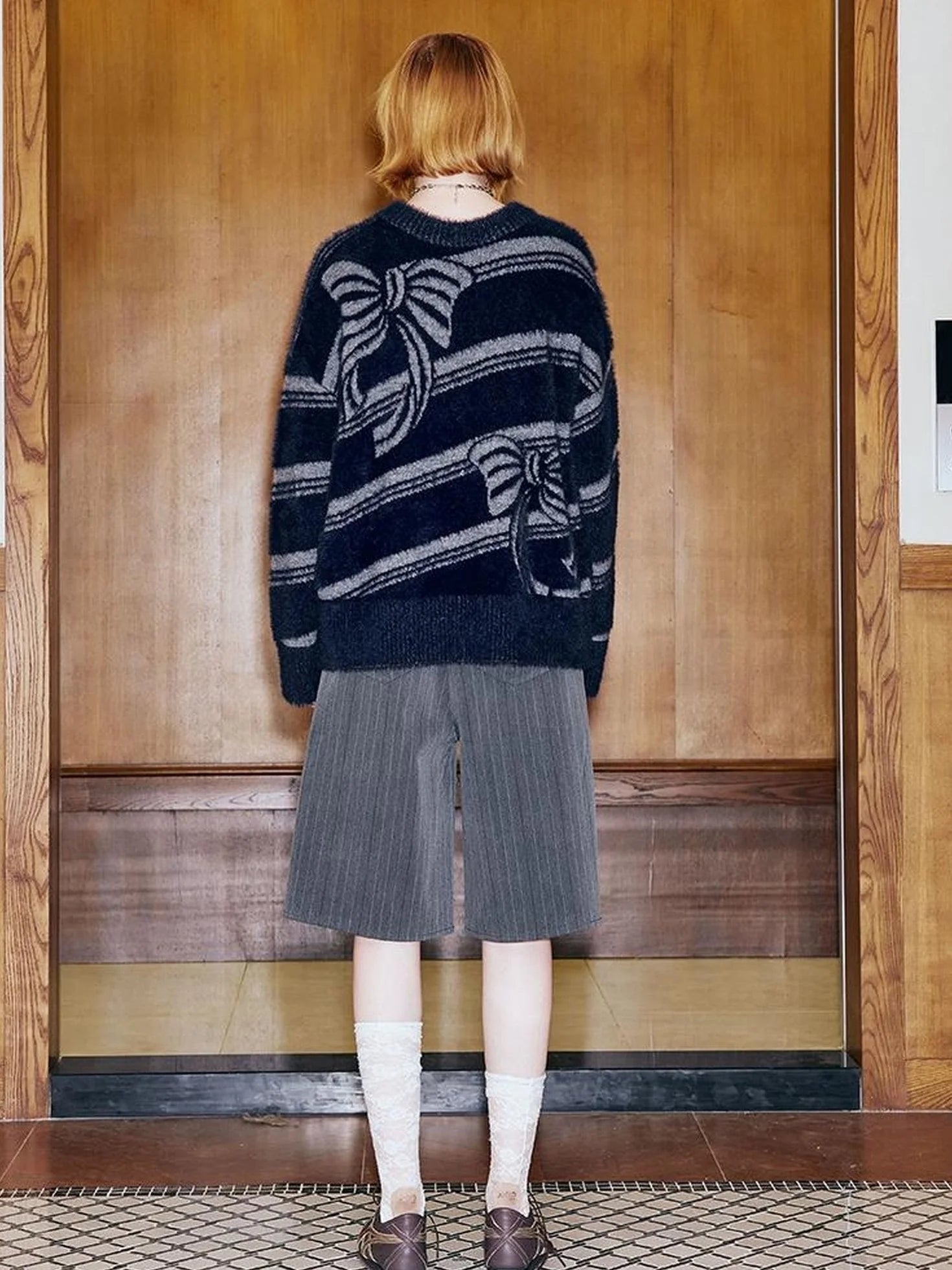 Arctic Velvet Bow Stripe Jacquard Sweater