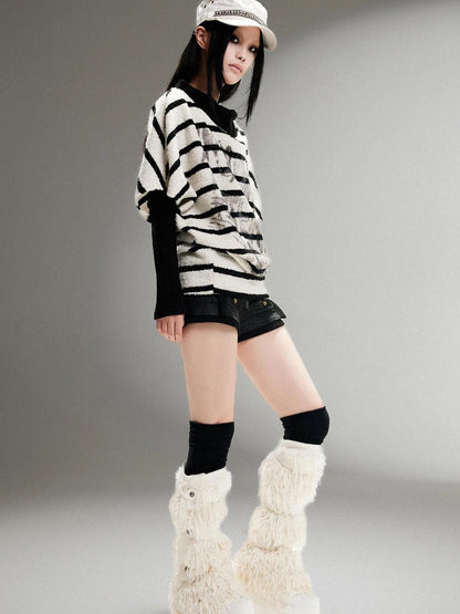 Ariadna Eco Fur Stitched Leg Warmers For Punk Winter Women