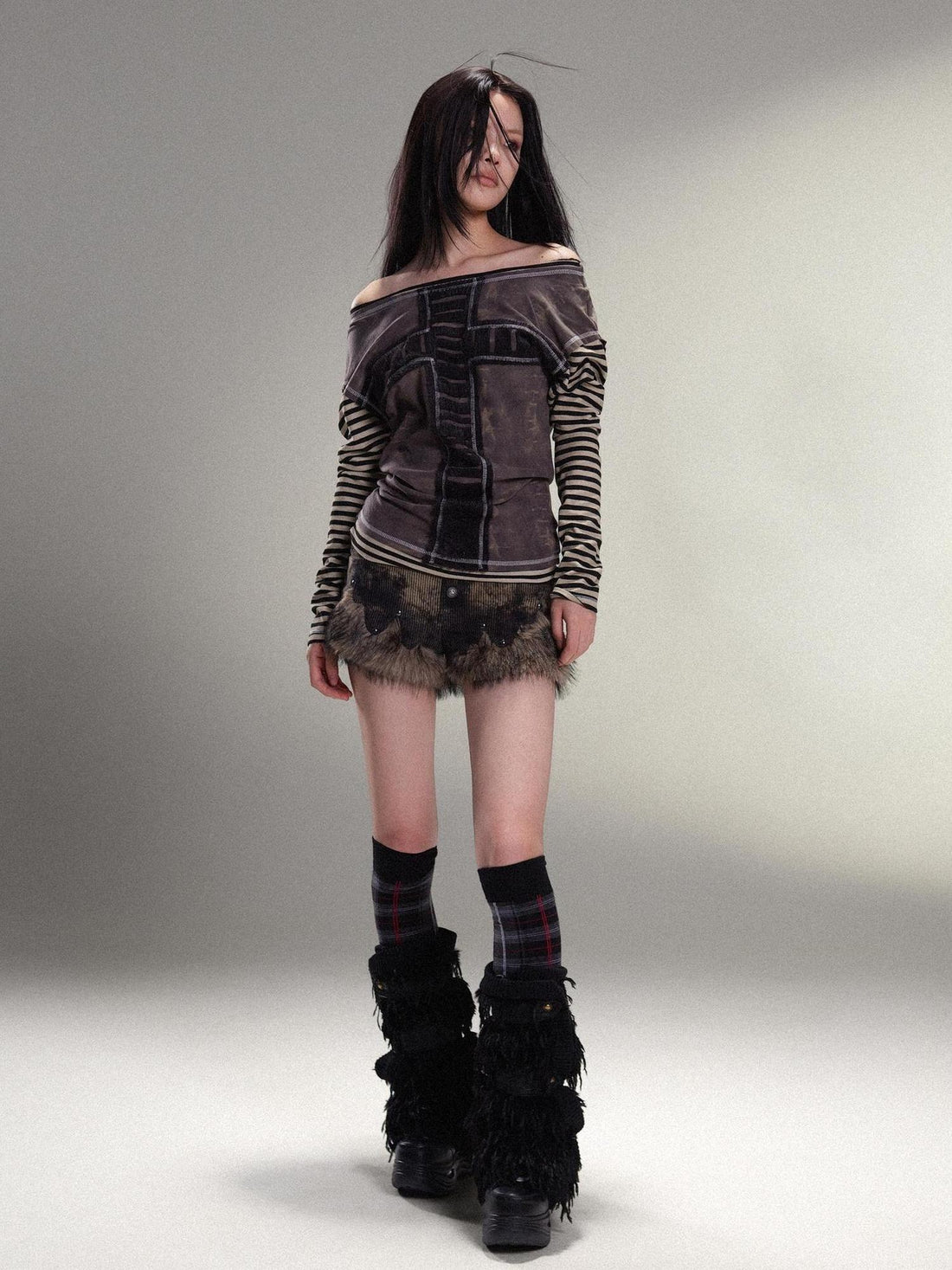 ARIADNAw Ariadna Eco Fur Stitched Leg Warmers For Punk Winter Women