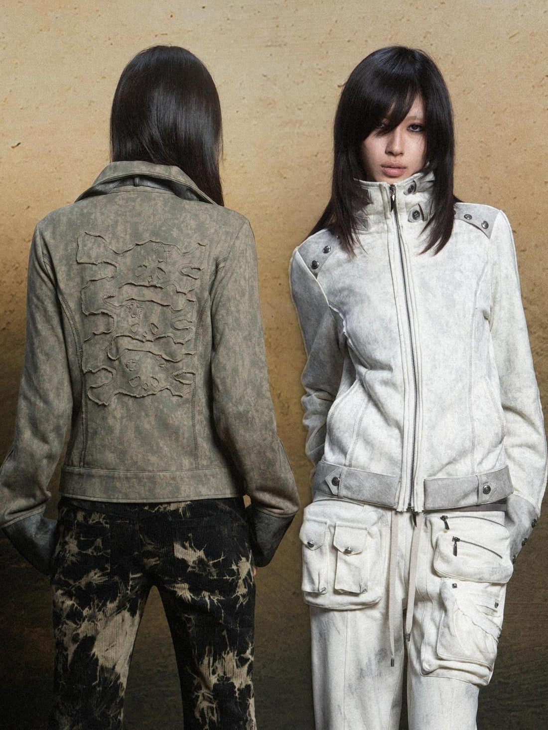 ARIADNAw Ariadna Patchwork Punk High Neck Sporty Industrial Jacket