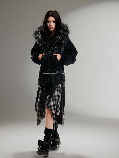 Ariadna Punk Embroidered Fur Collar Bomber Jacket