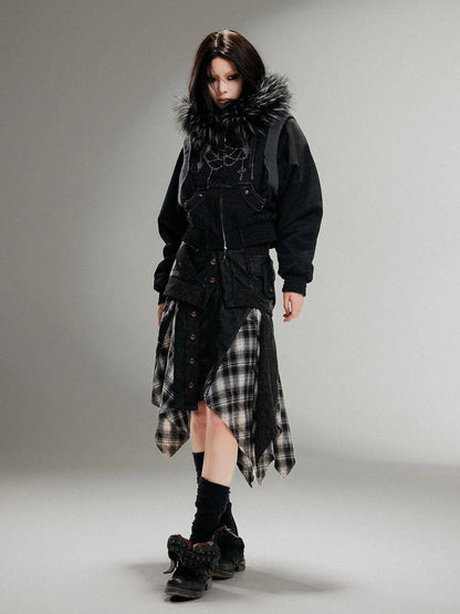 Ariadna Punk Embroidered Fur Collar Bomber Jacket
