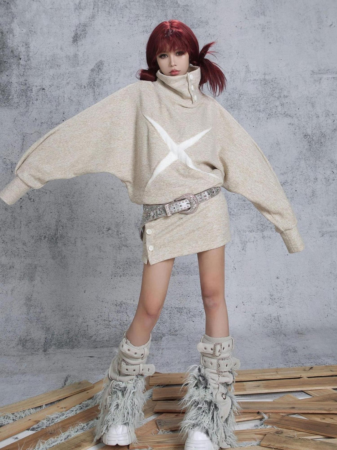 ARIADNAw Ariadna Punk Knit High Collar Loose Fit Thick Soft Vintage Femme