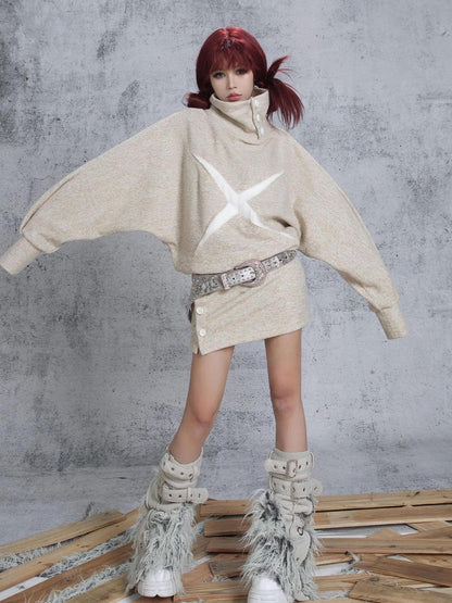 ARIADNAw Ariadna Punk Knit High Collar Loose Fit Thick Soft Vintage Femme