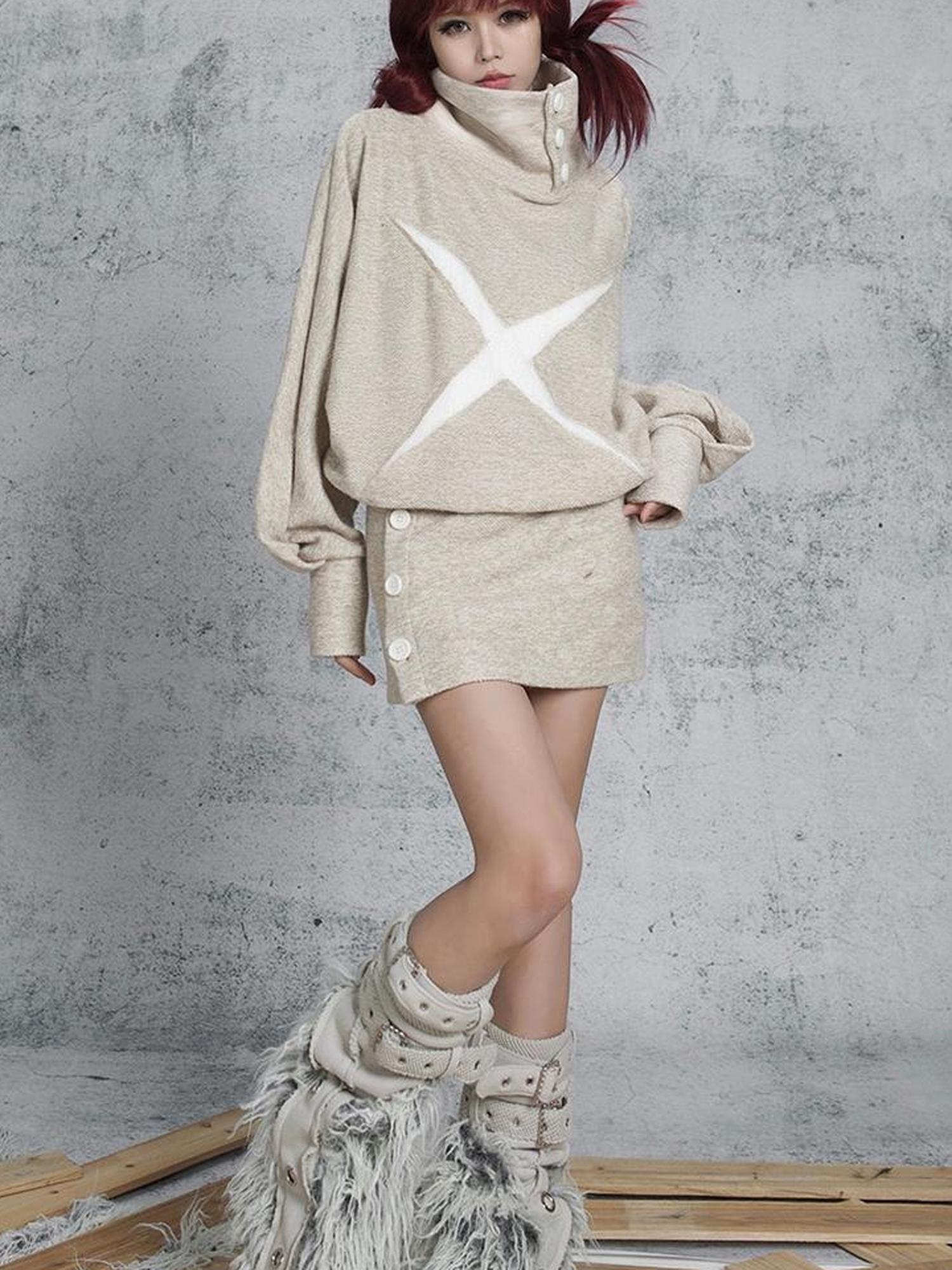 ARIADNAw Ariadna Punk Knit High Collar Loose Fit Thick Soft Vintage Femme