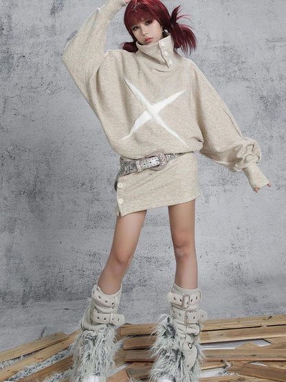 ARIADNAw Ariadna Punk Knit High Collar Loose Fit Thick Soft Vintage Femme