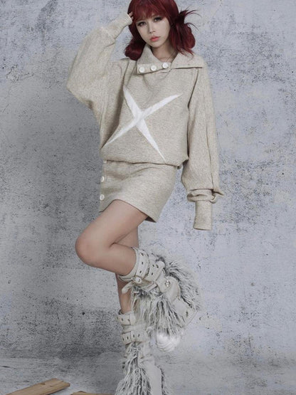 ARIADNAw Ariadna Punk Knit High Collar Loose Fit Thick Soft Vintage Femme