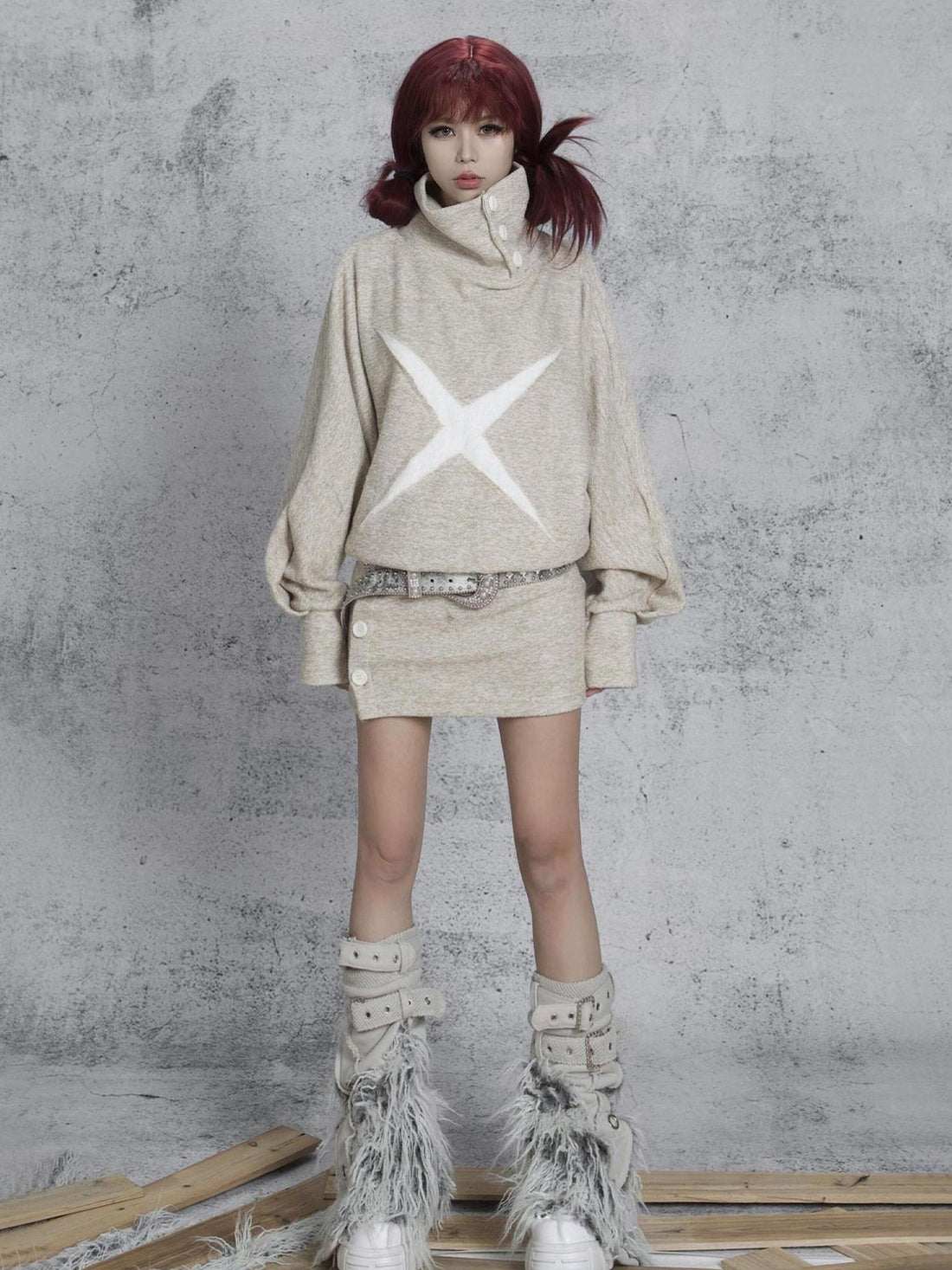 ARIADNAw Ariadna Punk Knit High Collar Loose Fit Thick Soft Vintage Femme