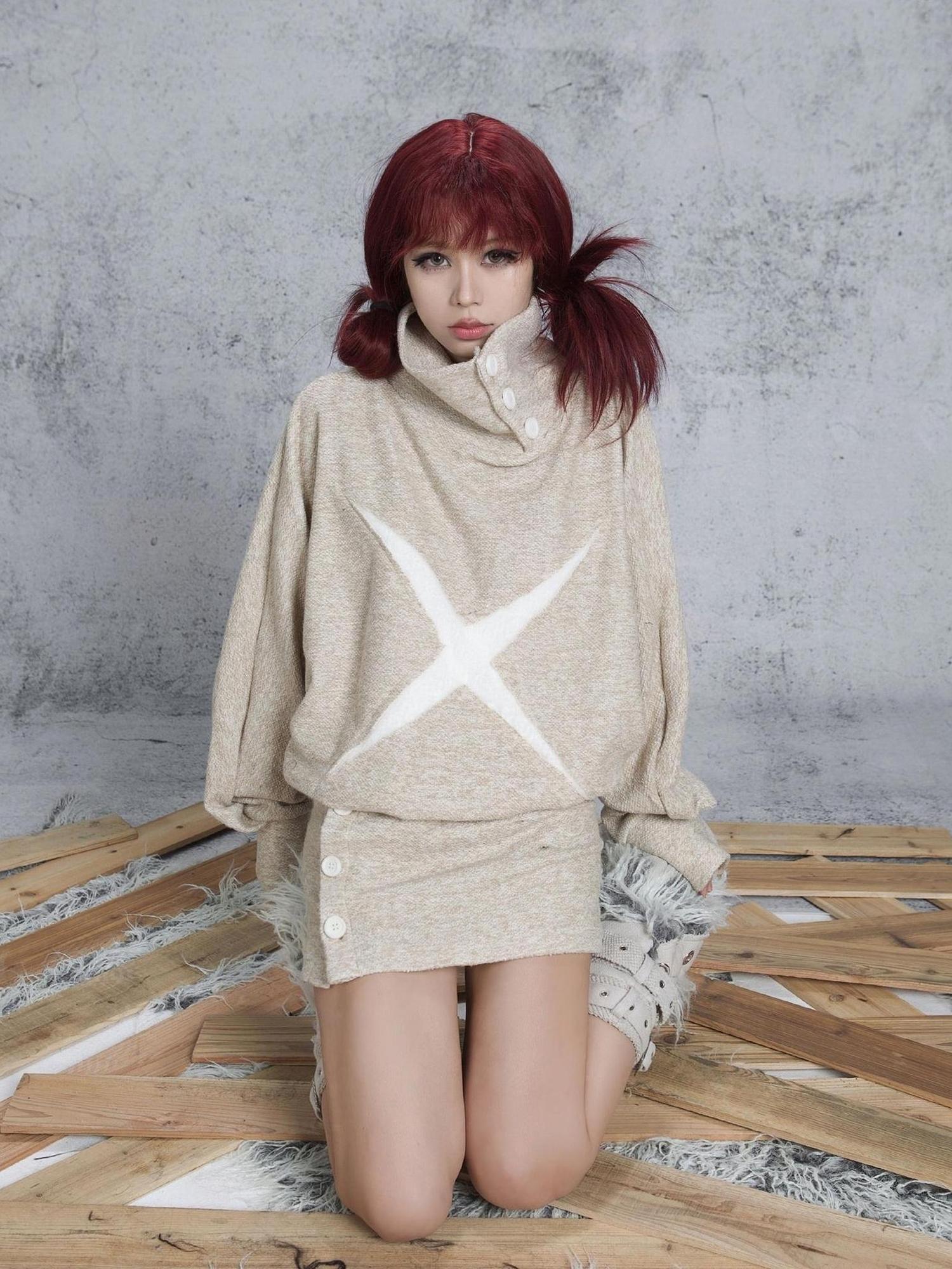 ARIADNAw Ariadna Punk Knit High Collar Loose Fit Thick Soft Vintage Femme
