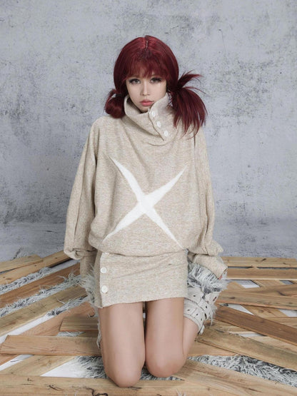 ARIADNAw Ariadna Punk Knit High Collar Loose Fit Thick Soft Vintage Femme