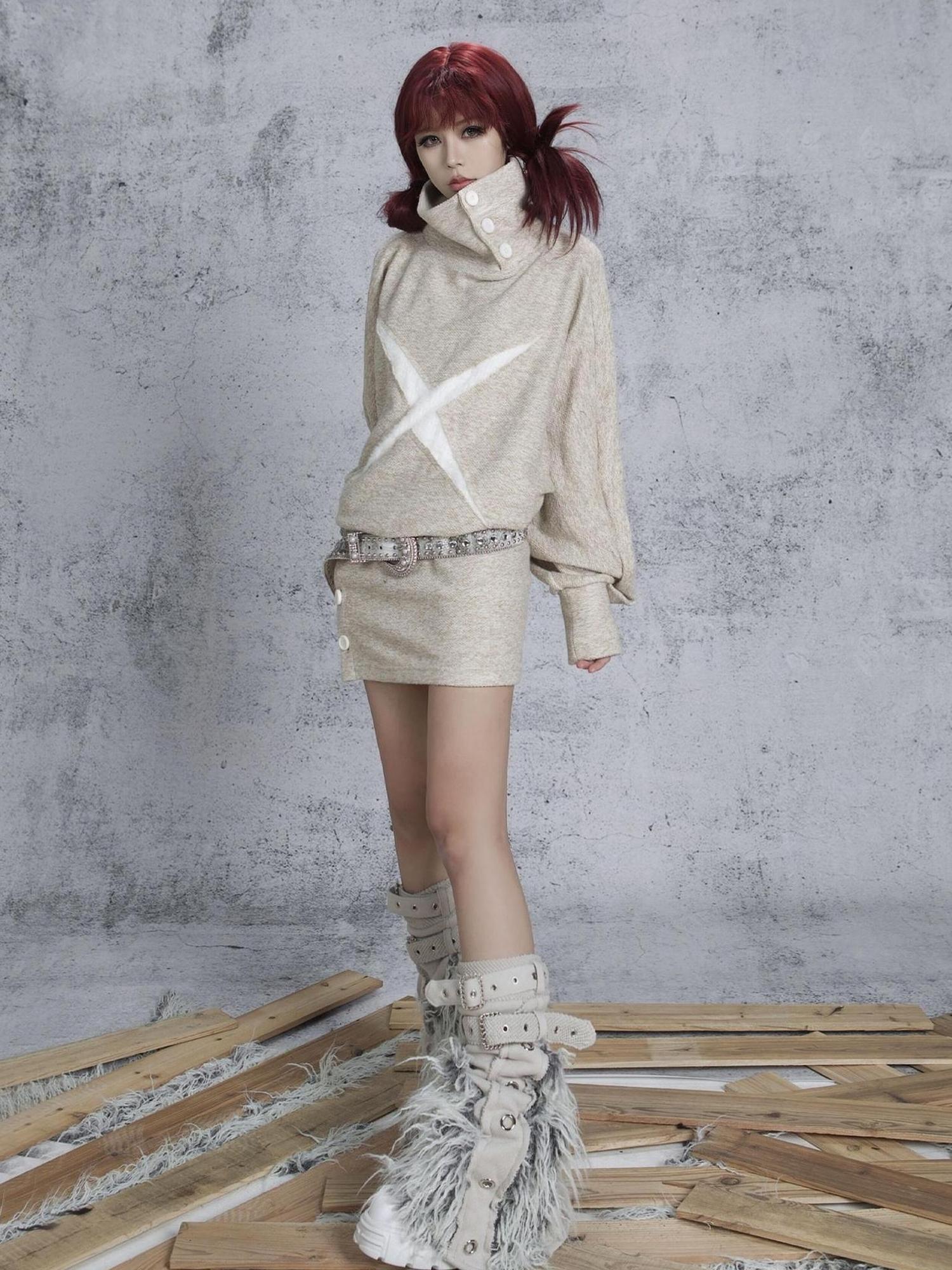 ARIADNAw Ariadna Punk Knit High Collar Loose Fit Thick Soft Vintage Femme